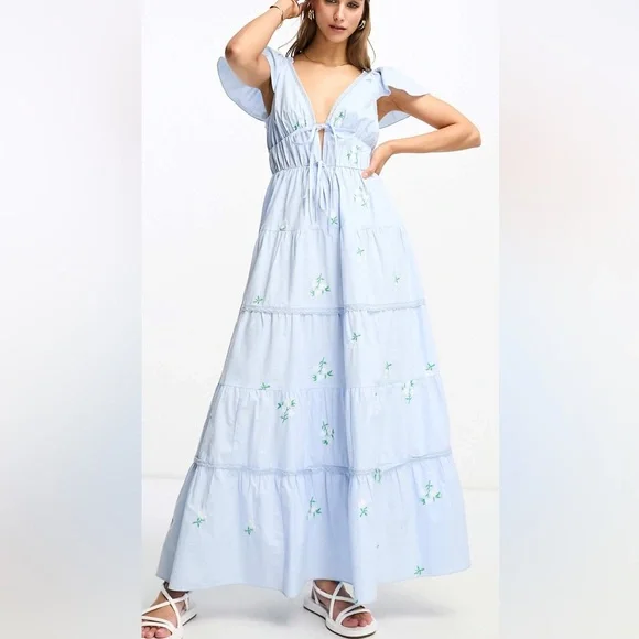 ASOS Sky Blue Floral Maxi Dress - Picture 1 of 5